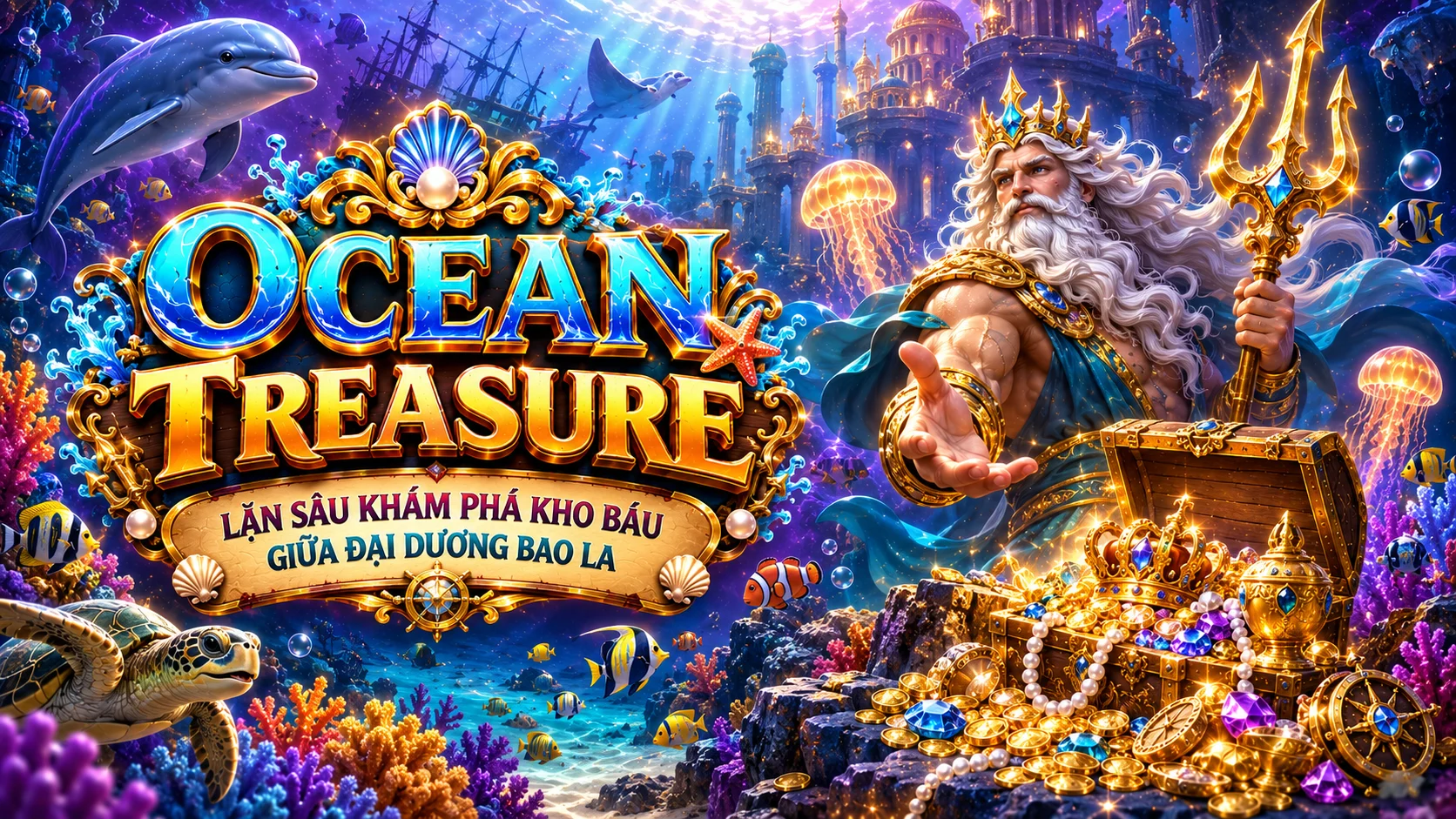 Biểu ngữ QQVN OCEAN TREASURE quảng bá khuyến mãi và tin tức dành cho người chơi